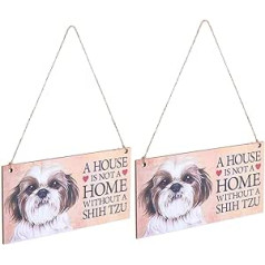 SOIMISS Pack of 2 Wooden Dog Sign Decoration for Dog Lovers A House is not a Home Without a Shih Tzu Sign Dog Breed Sign Dog House Wooden Sign