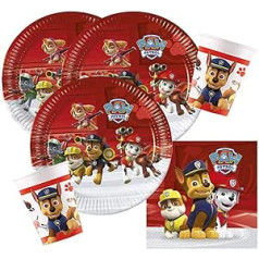 Procos 10118266 Paw Patrol ballītes komplekts, 52 daļiņu komplekts, 16 šķīvji, 16 krūzes un 20 salvetes, vienreizlietojamie trauki, galda dekorēšana, superkucēnu varoņi