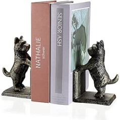 SUMTree Cast Iron Bookends CD Bookends Book Holder Desk Storage for DVD CD Cookbook (Dog, Black Gold)