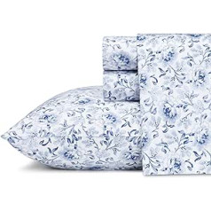 Laura Ashley Home — King-Size-Bettlaken, weiches Satin-Baumwoll-Bettwäsche-Set — schlanke, Glatte und atmungsaktive Heimdekoration (Lorelei Dunkelblau, Kingsize-Bett)