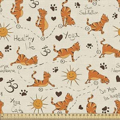 ABAKUHAUS kaķu audums tiek pārdots pa metriem, Kittens Do Yoga Paws, cieši austs audums polsterējuma šūšanai, mājas piederumi, 3M (148 x 300 cm), oranži brūns krēms