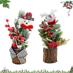 2 Pieces Artificial Mini Christmas Tree, Small Decorated Christmas Tree, Artificial Mini Christmas Tree Decorations for Holidays, Desk Decorations, Party Favo (A2)