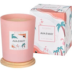 AVA & MAY Bahamu salu aromātiskā svece, 180g, vegāniska svece burciņā ar maigu kokosriekstu, vaniļas un monoi aromātu, rokām darināta svece ar svētku sajūtu