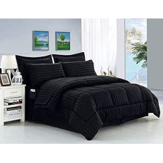 Elegant Comfort Knitterfrei, seidig weich, gestreift, 8-teiliges Bettdecken-Set, King-Size-Bett, Schwarz