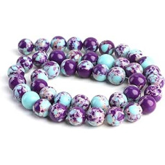 Perlen, blau, violett, ca. 48 Stück, rund, 8 mm, Naturperlen, Ästhetik, für Armband, Ohrringe, Halskette, Schmuck, Basteln, Schmuckherstellung, für Kinder und Erwachsene