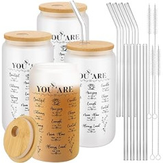 Tanlade 4 Pack 16oz piena sublimācijas stikls ar bambusa vāku un salmiem iedvesmojošas dāvanas sievietēm, draugiem, māsām, mātei, kolēģiem, alus bundžām, sublimācijas kausi, dzeramām glāzes,