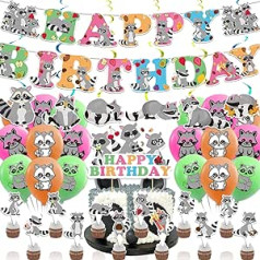 Waschbär Geburtstag Party Supplies Waschbär Party Dekorationen Set mit Waschbär Geburtstag Banner Hängende Wirbel Kuchen Cupcake Topper Ballons für Waldtiere Party Waschbär Babyparty Dekorationen