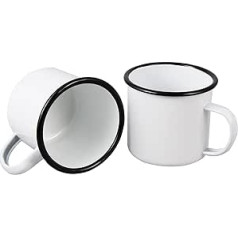 IMEEA 500 ml Enamel Camping Mug Set, Vintage Drinking Cup with Handle for Outdoor and Home, White Cups for Coffee & Tea, DIY Cup (Pack of 2)