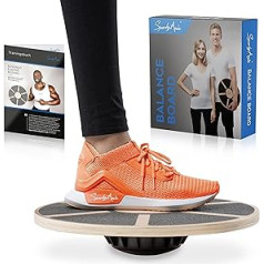 SportyAnis® Premium Balance Board Wood, ieskaitot vingrojumu grāmatiņu un papildu apakšklāja paklājiņu, diametrs 40 cm, terapijas žiroskopa viļņojošs dēlis fizioterapijai dziļo muskuļu nostiprināšanai