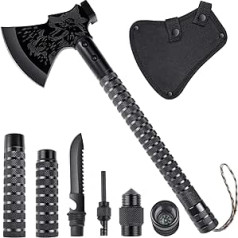 Japaknives Survival Axe 10 in 1, skaldīšanas cirvis kokam, Sharpness Camping Hatchet Multitool ar āra nazi un kompasu, rokas cirvis ar dāvanu kastīti, melns komplekts ceļojumiem pa mežu, medībām, dārzam