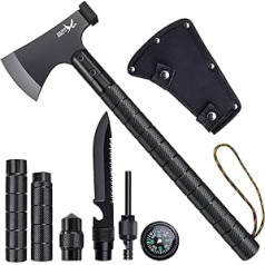 Axe Survival 9 in 1, Camping Large, Multitool with Hammer Sheath Whistle, Sharp Outdoor Camping Hatchet Bushcraft, Cool Black Set, Split Axe for Hiking, Backpacking, Hunting, Outdoor