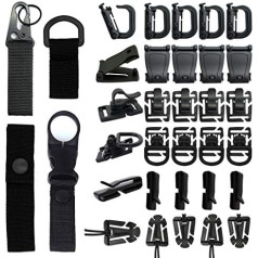 MOAMUN 42PCS Clip Speed Tactical Molle siksnas stiprinājumi mugursomai Tactical Vest Molle Keychain D-gredzena bloķēšanas caurule ūdens klips Web Dominator sprādze ar elastīgu ķēdi