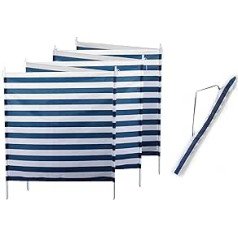 ELLUG Wind Protection Privacy Screen Sun Protection Blue White Striped 6 m x 1.2 m 7 Steel Poles for Beach Camping Garden Balcony