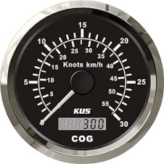 Kus GPS spidometra odometra mērītājs 30 mezgli 55 km/h laivu jahtai aizmugurgaismojums, 85 mm, melns