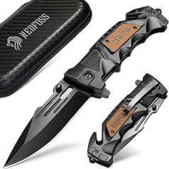 NedFoss DA75 Pocket Knife, Rescue Knife with Belt Cutter & Glass Breaker, Folding Knife with Belt Clip, Survival Knife, One-Handed Knife for Car, Survival Knife, Rescue for Accident Situations