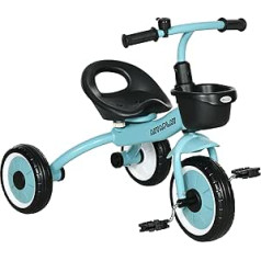 AIYAPLAY triratukas, vaikiškas dviratis su reguliuojama sėdyne, balansinis dviratis su dviračio krepšeliu, skambutis, vaikiškas dviratis su pedalais, bėgimo dviratis 2-5 metų vaikams, metalinis, mėlynas