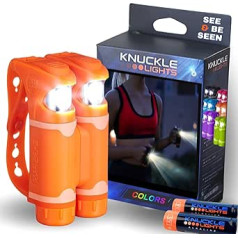 Knuckle Lights Colors — īpaši spilgtas gaismas skriešanai un pastaigai. Īpaši plats plūdu stars apgaismo visu jūsu ceļu. 100% ūdensizturīgs, kompakts, viegls un ērts, krāsas, oranžs