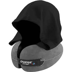 SANDINI TravelFix® Hoodie Kids Size - Premium ceļojumu spilvens / kakla spilvens - Ergonomiska atbalsta funkcija bērniem - Integrēta kokvilnas kapuce - Bezmaksas transportēšanas soma ar stiprinājuma klipsi