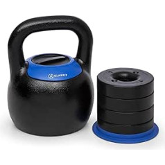 Klarfit Adjustabell Kettlebell - vietu taupošs tējkannas, čuguna tējkannas, lodītes svars: 8-16 kg vai 16-24 kg, melni sarkanā vai melni zilā krāsā