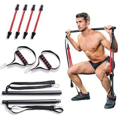 HUWAI-F Portable Pilates Stick Set with Long Resistance Band Expander, Multifunctional Fitness Bar for Full Body Workout, Stretch, Twisting, Sit-Up Bar for Home, 4 Bands