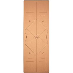 Comfort Line Alignment Yoga Mat 3-5 mm Cork with Guide Lines - 66 cm Wide 5 mm Thick - Non-Slip - Includes Yoga Bag