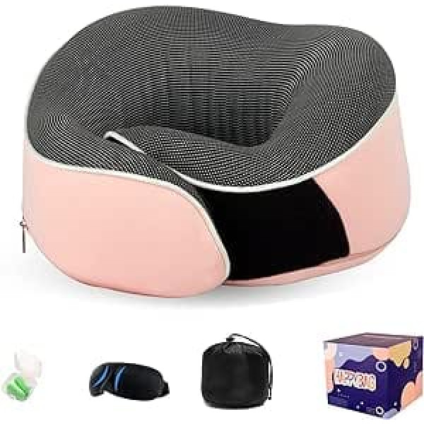 Travel Pillow for Airplane Memory Foam Neck Support Pillow, Movable, Removable and Machine Washable, for Airplane, Car, Home Use, Sleeping Support, Headrest (MS-Black) (MS-Pink)