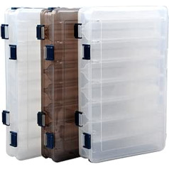 SEUFITE makšķerēšanas piederumu kastes uzglabāšanas paplāte ar 16 atsevišķiem nodalījumiem 3 iepakojumi plastmasas makšķerēšanas mānekļu ēsmas organizators konteiners ar rokturi caurspīdīgs x 2 + 1 x brūns