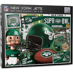 YouTheFan 0951445 Retro Series NFL New York Jets puzzle, 500 gabali, komandas krāsas, viens izmērs