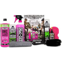 Muc-Off Bike Care Kit pilnīgs kopšanas komplekts visu veidu velosipēdu tīrīšanai un apkopei, ietver velosipēdu tīrītāju, ķēžu tīrītāju un sauso ķēžu smērvielu