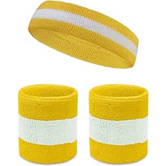 COUVER Sweatband Set Sports Headband Bracelet Set Terry Cloth Moisture Wicking Sweat Absorbing Wrist Sweatbands Head Sweatband