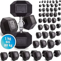 CP Sports Sešstūra hantele - Ar gumijas pārklājumu - 1 - 80 kg - Ergonomisks hromēts rokturis - Neslīdošs hanteles komplekts