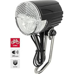 P4B LED headlight for e-bike, 30 lux, DC 6 V - 36 V, with NIRO holder, protected against splashes of water, StVZO approved