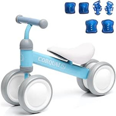 CORQUAT Baby Runner 1 Year with Knee Pads and Elbow Pads, Toy for Children 1 Year, Bicycle without Pedals for Children, Walkator Perfect for Gift Baby 1 Year (Celeste)