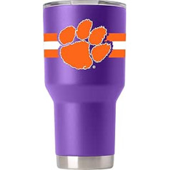 Gametime Sidekicks Clemson Tigers 850 ml purpura krūze — oficiāli licencēta 18/8 nerūsējošā tērauda dubultsiena vakuumizolēta UV LED apdrukāta logotipi bez svīšanas paliek karsts/auksts — 360 grādu ietīšana