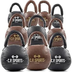 CP Sports Kettlebell - Mākslīgā āda Melns / Brūns - Svars 1-10 kg | svara sportam, krosa treniņiem, fitnesam, sportam, treniņiem | Izturīgs un mazgājams | vīriešiem un sievietēm, iesācējiem un iesācējiem