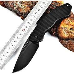 Joa 8 Inch Pocket Knife Metal Folding Knife Sharp D2 Steel Knife Black Outdoor Knife Survival Hunting Knife Camping Hiking Knife Foldable Practical Knife G10 Handle Knife EDC