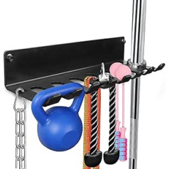 BRTGYM Gym Rack Organiser, Home Gym Accessories Hanger, Wall Mount Hook for Olympic Barbells, Row Handles, Bats or Tools (E-Book Instructions Included)