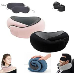 EHOTER Wander Plus Travel Pillow Wander Plus Travel Neck Pillow Wander Plus Kakla spilvens Memory Foam Travel Kakla spilvens lidmašīnām Ērta lidojuma mīksts spilvens (melns + rozā)