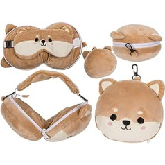 Zilā Shiba Inu Travel Pillow plīša galva ar nakts masku Izmēri 15 x 10 x 15 cm