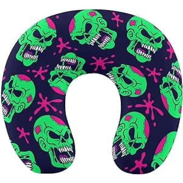 FJQWKLF Chin Support Travel Pillow Compatible with Cool Funny Zombie Skull Neck Pillow, U Shaped Memory Foam Pillow, Comfortable Airplane Car Pillow for Nap