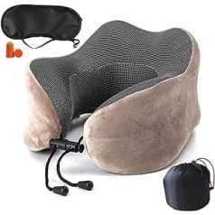 Neck Pillow, Travel Neck Pillow, Sleeping Memory Foam for Aeroplane Bus Train with Sleeping Masks and Carry Bag, Travel Pillow, Braun