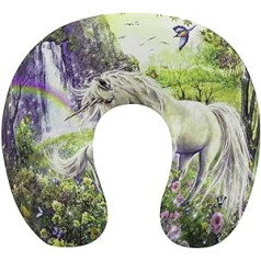 Oudrspo Fairytale Unicorns Travel Pillow U Shaped Memory Foam Neck Pillow with Hidden Zipper for Office Home Car