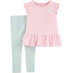 Carter's Baby Girls Bunny Peplum Top & Leggings Set 24 Months Pink/Blue