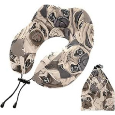 MCHIVER Portrait Pug Neck Pillow for Sleeping, Memory Foam Travel Pillow with Storage Bag, Adjustable, Soft Head and Neck Support Pillow for Flight, Car, Home, Office, Travel, Essentials