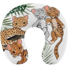 Tiger Clipart Reisekissen, Leopardenmuster, tragbares Nackenkissen, U-förmiges Kissen, Auto-Kopfstütze für Damen und Herren