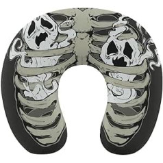 Oudrspo Ribcage Skeleton Ghosts Travel Pillow U-veida atmiņas putu kakla spilvens ar slēptu rāvējslēdzēju biroja mājas automašīnai