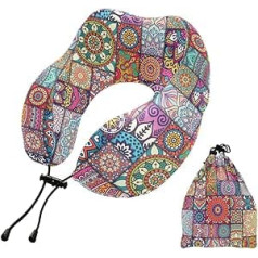 MCHIVER Boho-Mandala-Nackenkissen zum Schlafen, Memory-Schaum, Reisekissen mit Aufbewahrungstasche, verstellbar, weiches Kopf- und Nackenstützkissen für Zuhause, Büro, Reisen, Flug, Auto,