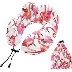 MCHIVER Flamingo Bird Neck Pillow for Sleeping Memory Foam Travel Pillow with Storage Bag Adjustable Soft Head Neck Support Pillow for Flight Car Home Office Travel Essentials