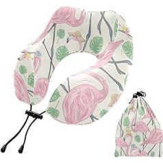 MCHIVER Flamingos Palm Leaves Nackenkissen zum Schlafen Memory Foam Reisekissen mit Aufbewahrungstasche Adjustale Weiche Kopf Nacken Stützkissen für Kopfstütze Reise Flug Reise Essentials