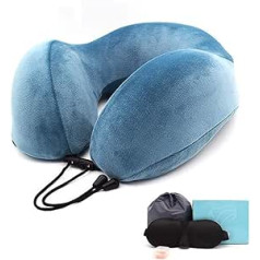 Travel Pillow Travel Pillow 100% Breathable Memory Cotton Travel Neck Pillow Office Lunch Break Mushroom Suitable for Long Distance Flights and Trains Distribution Travel with Glasses EARPL (Color : Blue)